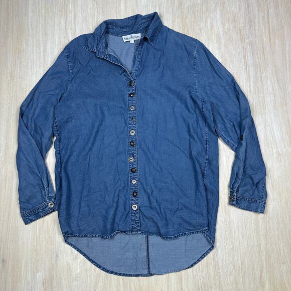 Neon Buddha Button Down Long Sleeve Chambray Denim Classic Casual Shirt Large - Picture 1 of 16